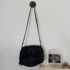 Vintage VIVA of California Black Embossed Leather Patchwork Crossbody Bag